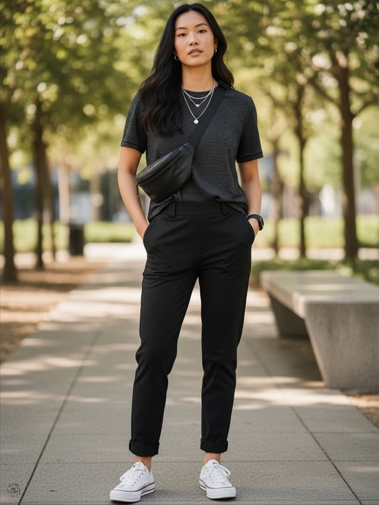 Athleta Tops - New Athleta Essentials Black with White Thin-Stripe Crew Tee